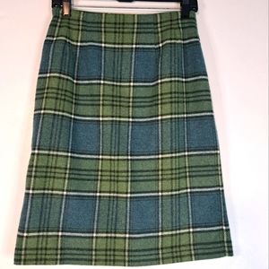JG Hook Green Blue Plaid Wool Blend Pencil Skirt Size 6 Vintage